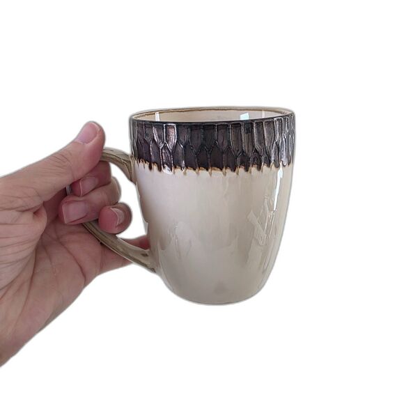 Crate & Barrel Ceramic Mugs Set of 4 Teal Bronze Textured Asian Style Mid Centur - Picture 2 of 13